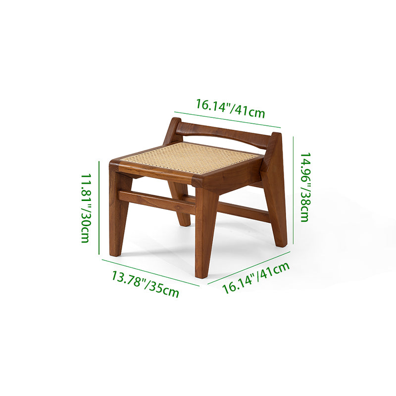 Taburete bajo trapezoidal ligero y portátil, sin respaldo ni reposabrazos, de madera de toon chino rústico tradicional y tejido de ratán, para entrada y pasillo 