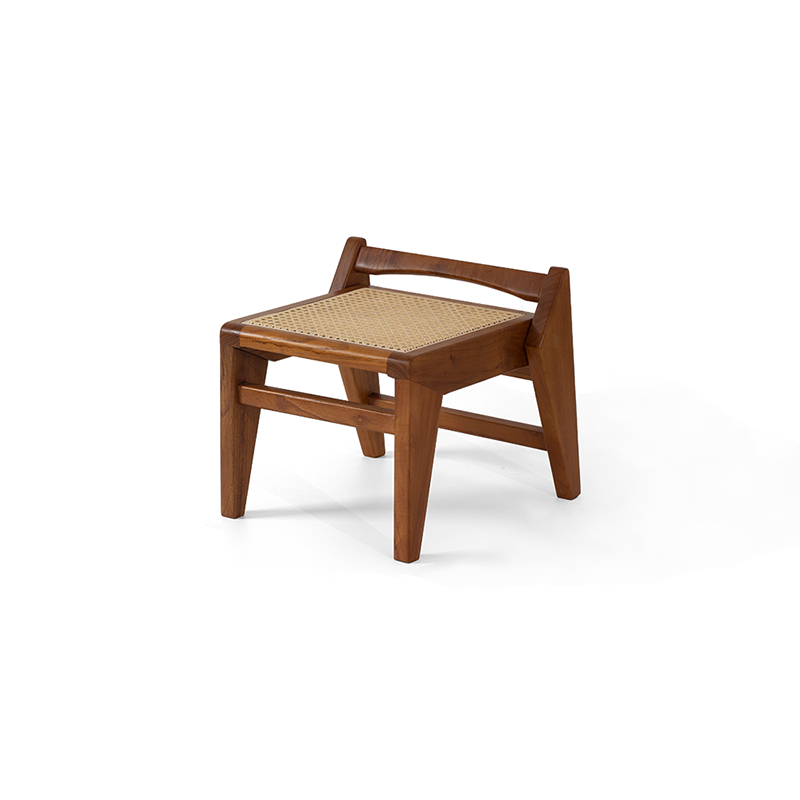 Taburete bajo trapezoidal ligero y portátil, sin respaldo ni reposabrazos, de madera de toon chino rústico tradicional y tejido de ratán, para entrada y pasillo 