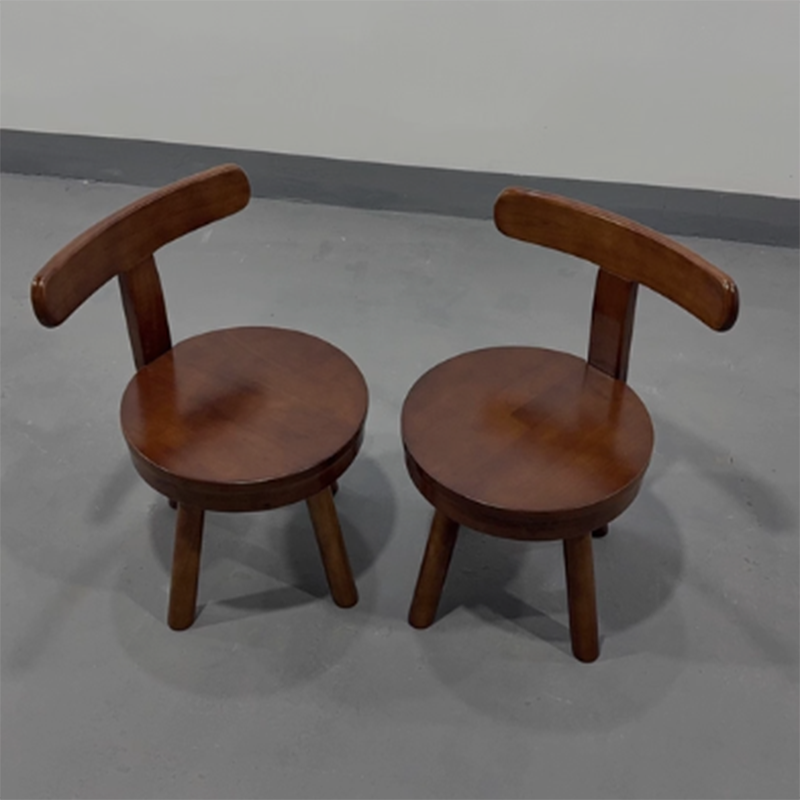 Modern Minimalist Rubberwood Microfiber Leather Sponge Round Rotatable Kids Low Stool Backrest For Living Room