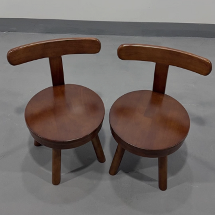 Modern Minimalist Rubberwood Microfiber Leather Sponge Round Rotatable Kids Low Stool Backrest For Living Room