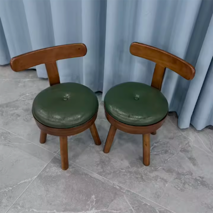 Modern Minimalist Rubberwood Microfiber Leather Sponge Round Rotatable Kids Low Stool Backrest For Living Room