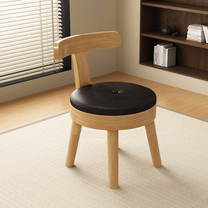 Moderner minimalistischer Hocker aus Gummibaumholz, Mikrofaserleder und Schwamm, rund, drehbar, mit Rückenlehne, für Kinder, niedriger Hocker fürs Wohnzimmer 