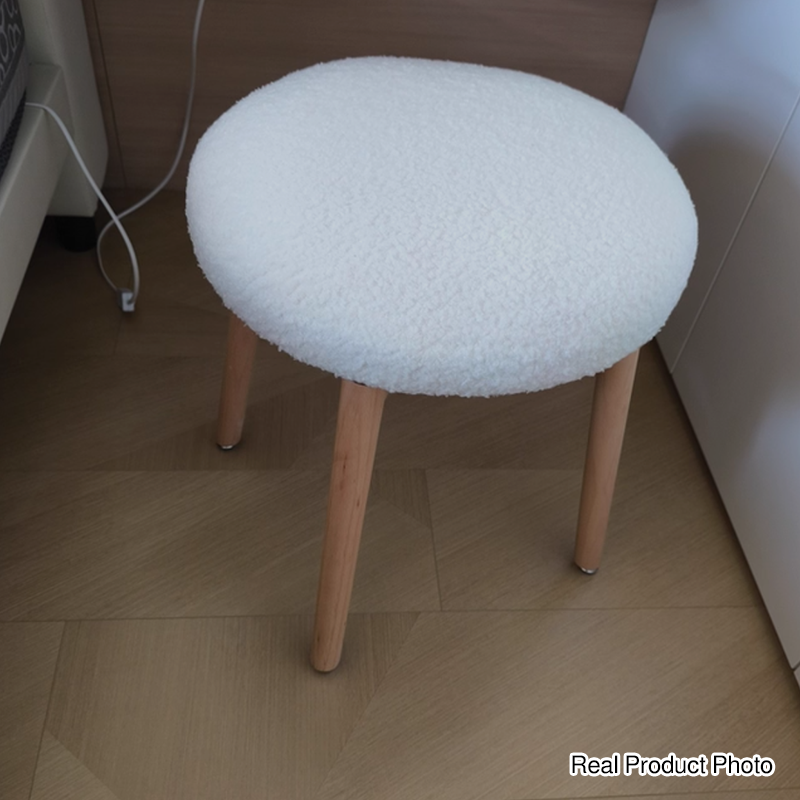 Tabouret de coiffeuse contemporain en laine d’agneau nordique, en bois massif, rond, rotatif, léger, sans dossier ni accoudoirs, pour salon et chambre 