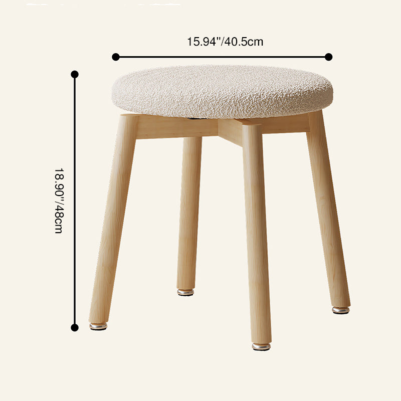 Tabouret de coiffeuse contemporain en laine d’agneau nordique, en bois massif, rond, rotatif, léger, sans dossier ni accoudoirs, pour salon et chambre 