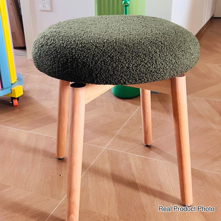 Tabouret de coiffeuse contemporain en laine d’agneau nordique, en bois massif, rond, rotatif, léger, sans dossier ni accoudoirs, pour salon et chambre 