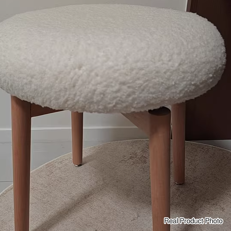 Tabouret de coiffeuse contemporain en laine d’agneau nordique, en bois massif, rond, rotatif, léger, sans dossier ni accoudoirs, pour salon et chambre 