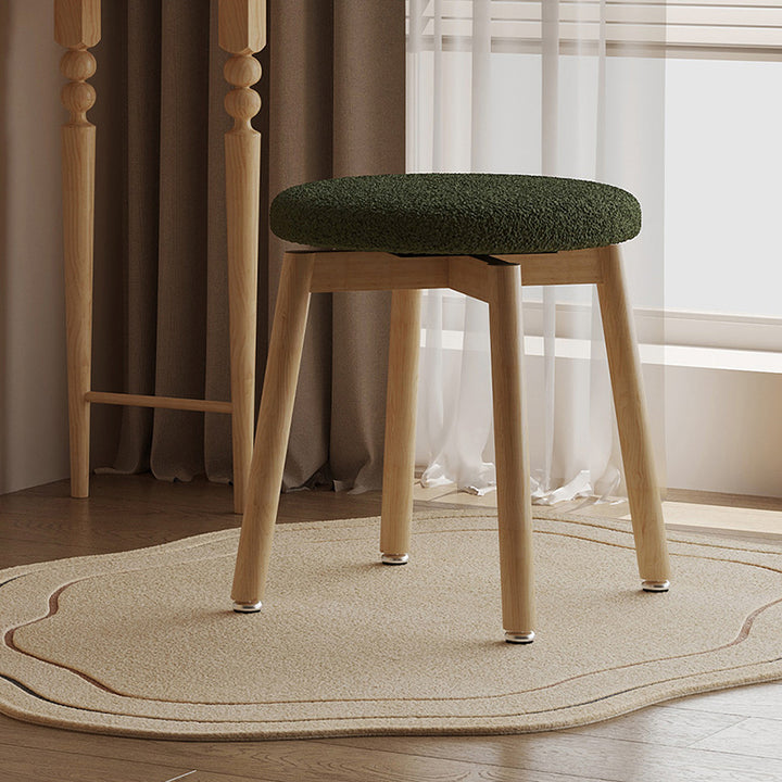 Tabouret de coiffeuse contemporain en laine d’agneau nordique, en bois massif, rond, rotatif, léger, sans dossier ni accoudoirs, pour salon et chambre 