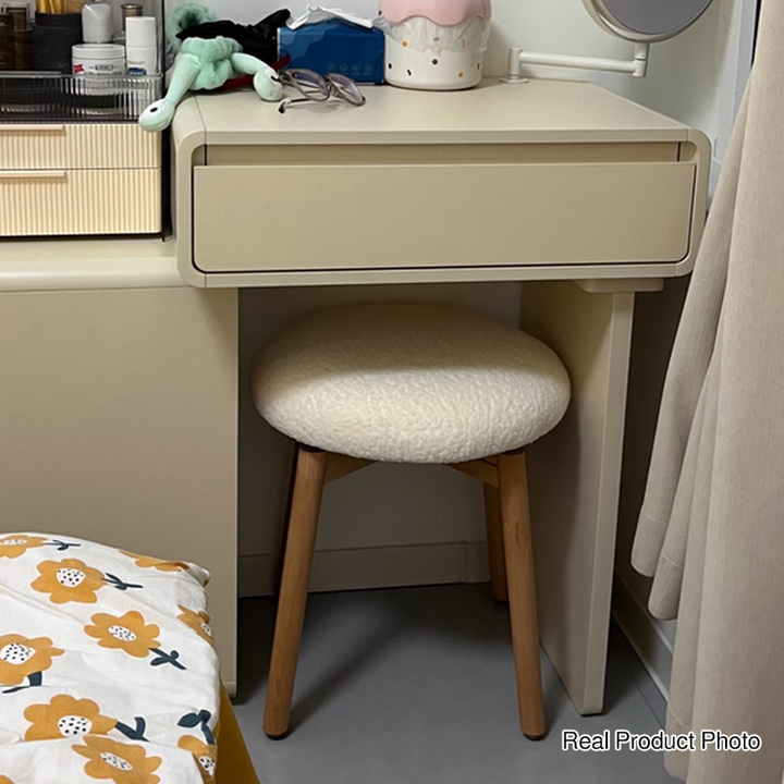 Tabouret de coiffeuse contemporain en laine d’agneau nordique, en bois massif, rond, rotatif, léger, sans dossier ni accoudoirs, pour salon et chambre 