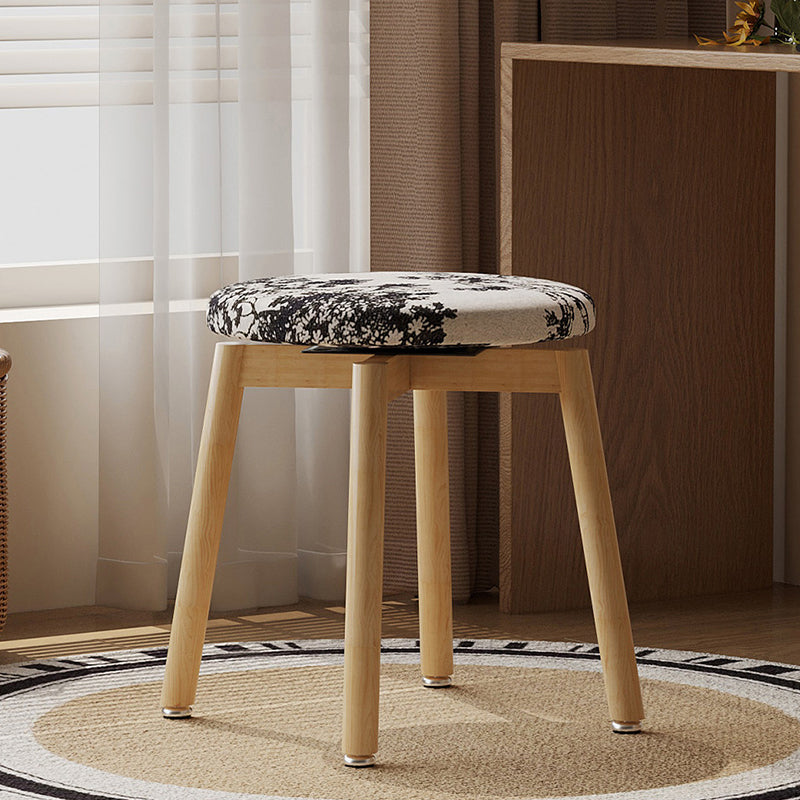 Tabouret de coiffeuse contemporain en laine d’agneau nordique, en bois massif, rond, rotatif, léger, sans dossier ni accoudoirs, pour salon et chambre 