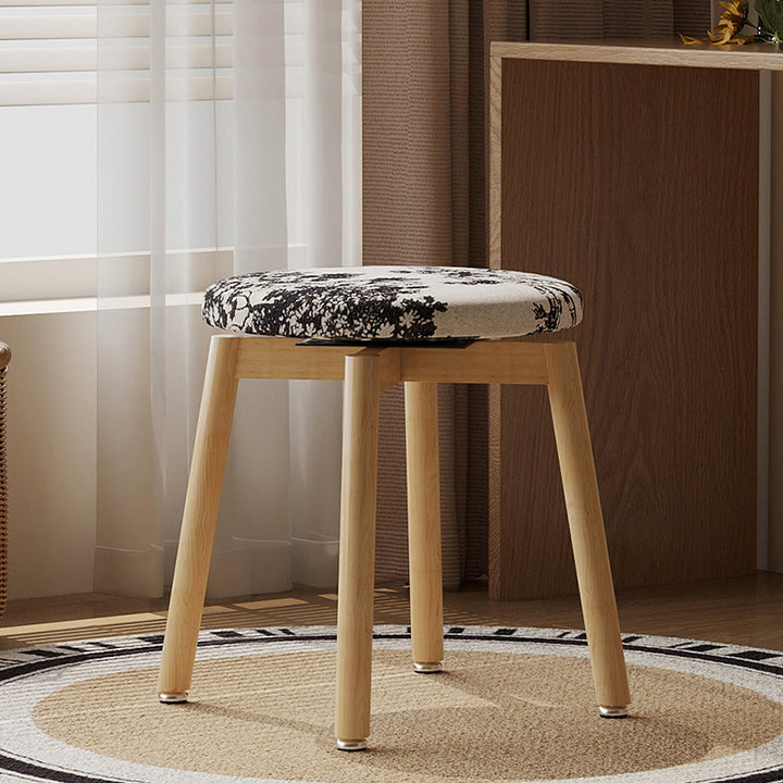 Tabouret de coiffeuse contemporain en laine d’agneau nordique, en bois massif, rond, rotatif, léger, sans dossier ni accoudoirs, pour salon et chambre 