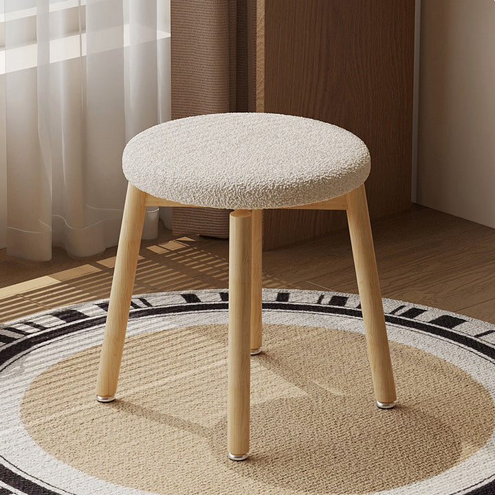 Tabouret de coiffeuse contemporain en laine d’agneau nordique, en bois massif, rond, rotatif, léger, sans dossier ni accoudoirs, pour salon et chambre 