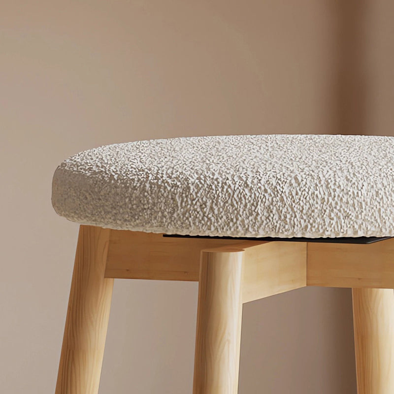 Tabouret de coiffeuse contemporain en laine d’agneau nordique, en bois massif, rond, rotatif, léger, sans dossier ni accoudoirs, pour salon et chambre 