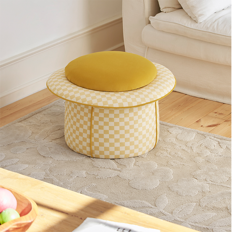 Taburete bajo sin respaldo ni reposabrazos, de estilo contemporáneo, creativo, de madera maciza, contrachapado, terciopelo y esponja, con forma de sombrero mágico y almacenamiento oculto, para sala de estar 