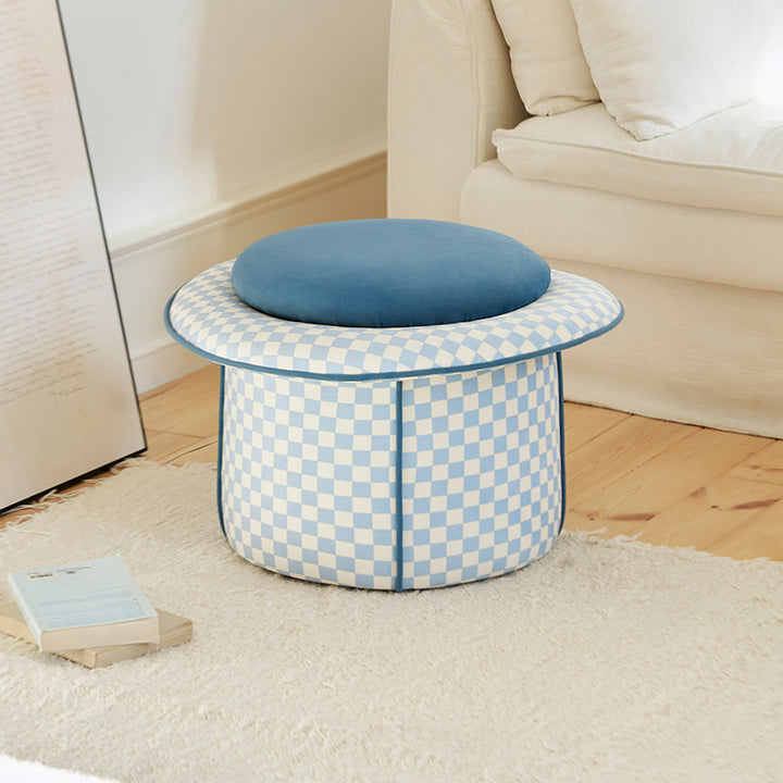 Taburete bajo sin respaldo ni reposabrazos, de estilo contemporáneo, creativo, de madera maciza, contrachapado, terciopelo y esponja, con forma de sombrero mágico y almacenamiento oculto, para sala de estar 