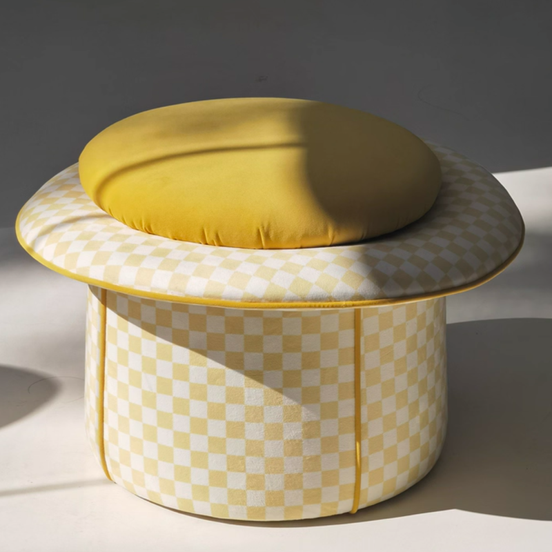 Taburete bajo sin respaldo ni reposabrazos, de estilo contemporáneo, creativo, de madera maciza, contrachapado, terciopelo y esponja, con forma de sombrero mágico y almacenamiento oculto, para sala de estar 