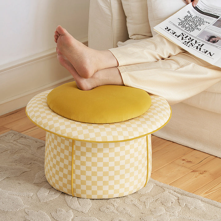 Taburete bajo sin respaldo ni reposabrazos, de estilo contemporáneo, creativo, de madera maciza, contrachapado, terciopelo y esponja, con forma de sombrero mágico y almacenamiento oculto, para sala de estar 
