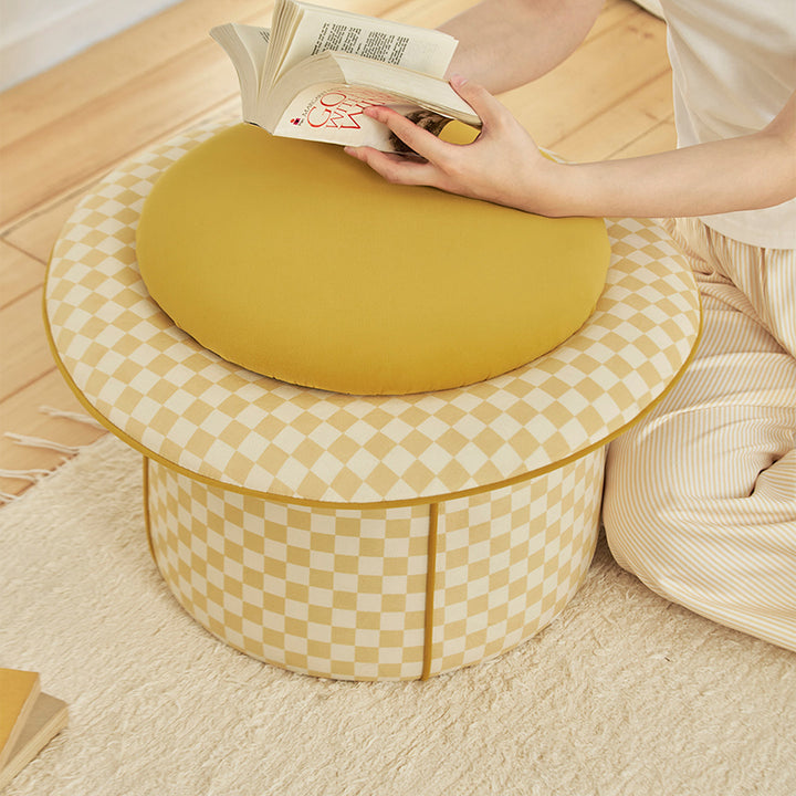 Taburete bajo sin respaldo ni reposabrazos, de estilo contemporáneo, creativo, de madera maciza, contrachapado, terciopelo y esponja, con forma de sombrero mágico y almacenamiento oculto, para sala de estar 