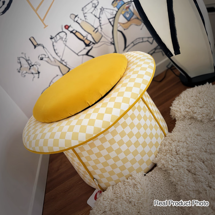 Taburete bajo sin respaldo ni reposabrazos, de estilo contemporáneo, creativo, de madera maciza, contrachapado, terciopelo y esponja, con forma de sombrero mágico y almacenamiento oculto, para sala de estar 