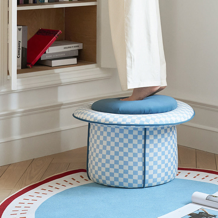 Taburete bajo sin respaldo ni reposabrazos, de estilo contemporáneo, creativo, de madera maciza, contrachapado, terciopelo y esponja, con forma de sombrero mágico y almacenamiento oculto, para sala de estar 