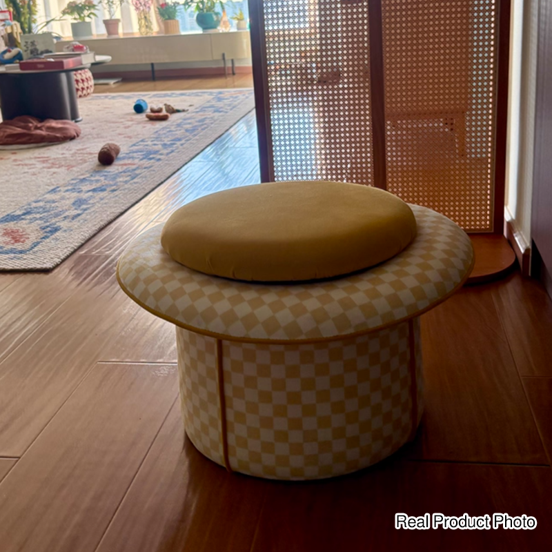 Taburete bajo sin respaldo ni reposabrazos, de estilo contemporáneo, creativo, de madera maciza, contrachapado, terciopelo y esponja, con forma de sombrero mágico y almacenamiento oculto, para sala de estar 