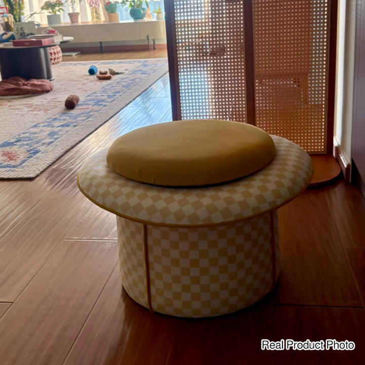 Taburete bajo sin respaldo ni reposabrazos, de estilo contemporáneo, creativo, de madera maciza, contrachapado, terciopelo y esponja, con forma de sombrero mágico y almacenamiento oculto, para sala de estar 