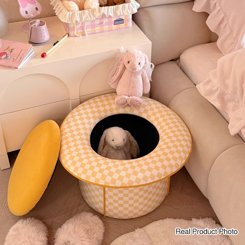 Taburete bajo sin respaldo ni reposabrazos, de estilo contemporáneo, creativo, de madera maciza, contrachapado, terciopelo y esponja, con forma de sombrero mágico y almacenamiento oculto, para sala de estar 