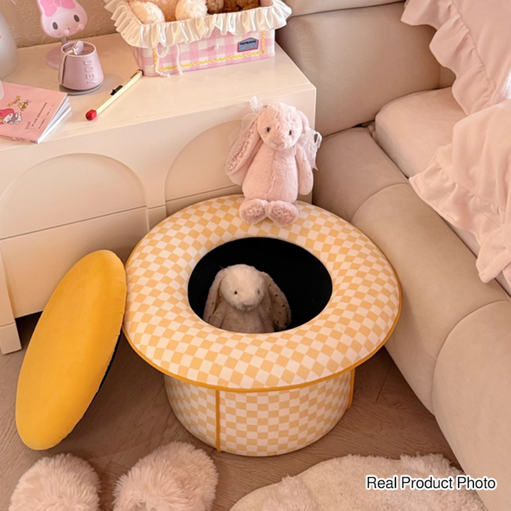 Taburete bajo sin respaldo ni reposabrazos, de estilo contemporáneo, creativo, de madera maciza, contrachapado, terciopelo y esponja, con forma de sombrero mágico y almacenamiento oculto, para sala de estar 