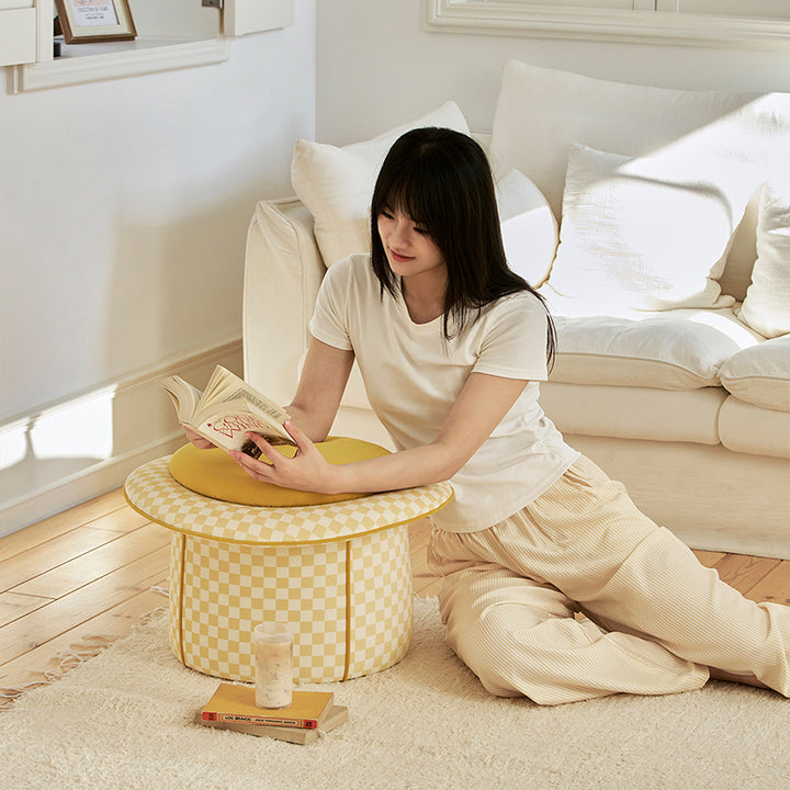 Taburete bajo sin respaldo ni reposabrazos, de estilo contemporáneo, creativo, de madera maciza, contrachapado, terciopelo y esponja, con forma de sombrero mágico y almacenamiento oculto, para sala de estar 