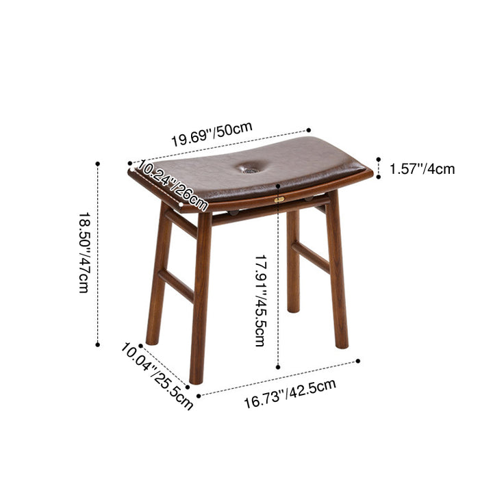 Traditional Chinese Ash Wood PU Leather Sponge Curved Edge Rectangular Space-Saving Vanity Stool Backless Armless For Bedroom