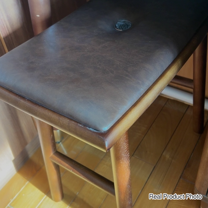 Traditional Chinese Ash Wood PU Leather Sponge Curved Edge Rectangular Space-Saving Vanity Stool Backless Armless For Bedroom