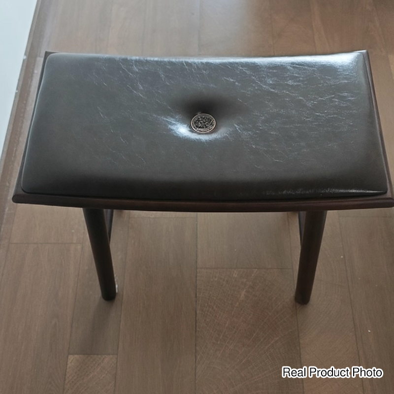Traditional Chinese Ash Wood PU Leather Sponge Curved Edge Rectangular Space-Saving Vanity Stool Backless Armless For Bedroom