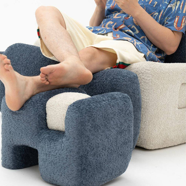 Contemporary Scandinavian Plywood Velvet Sponge Geometric Shaped Low Stool Backless Armless For Living Room &amp; Bedroom