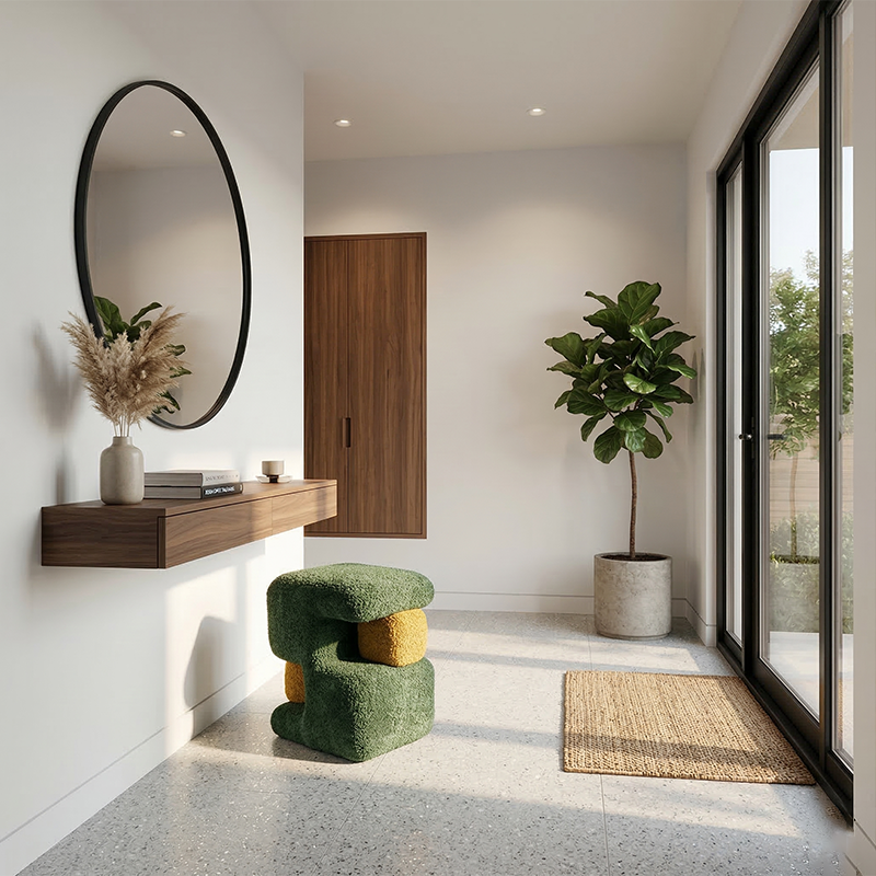 Contemporary Scandinavian Plywood Velvet Sponge Geometric Shaped Low Stool Backless Armless For Living Room &amp; Bedroom