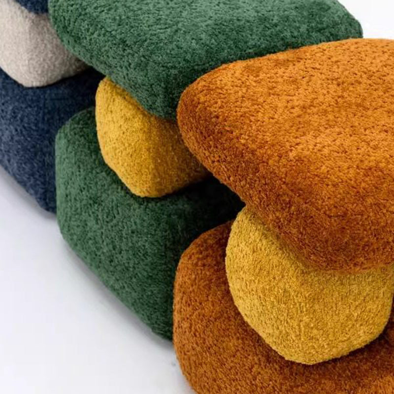 Contemporary Scandinavian Plywood Velvet Sponge Geometric Shaped Low Stool Backless Armless For Living Room &amp; Bedroom