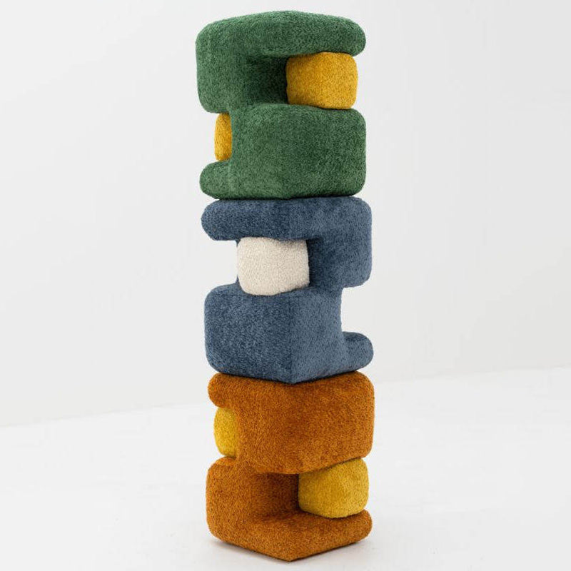 Contemporary Scandinavian Plywood Velvet Sponge Geometric Shaped Low Stool Backless Armless For Living Room &amp; Bedroom