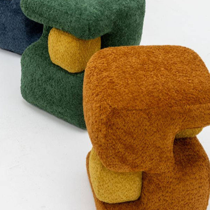 Contemporary Scandinavian Plywood Velvet Sponge Geometric Shaped Low Stool Backless Armless For Living Room &amp; Bedroom