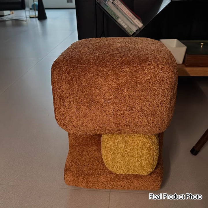 Contemporary Scandinavian Plywood Velvet Sponge Geometric Shaped Low Stool Backless Armless For Living Room &amp; Bedroom
