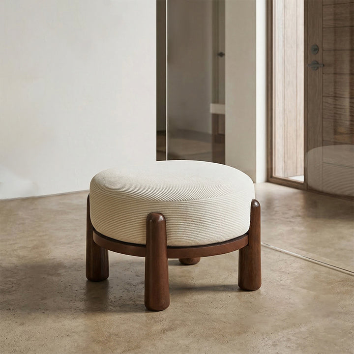 Contemporary Nordic Soft Skin-Friendly Corduroy Sherpa Fabric Solid Wood Sponge Round Pouf Low Stool Backless Armless For Entryway &amp; Hallway