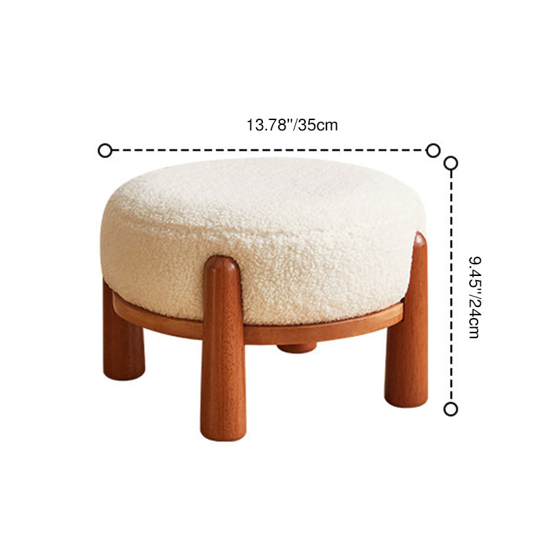 Contemporary Nordic Soft Skin-Friendly Corduroy Sherpa Fabric Solid Wood Sponge Round Pouf Low Stool Backless Armless For Entryway &amp; Hallway