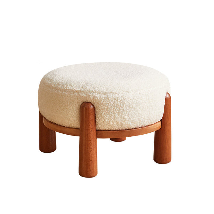 Contemporary Nordic Soft Skin-Friendly Corduroy Sherpa Fabric Solid Wood Sponge Round Pouf Low Stool Backless Armless For Entryway &amp; Hallway