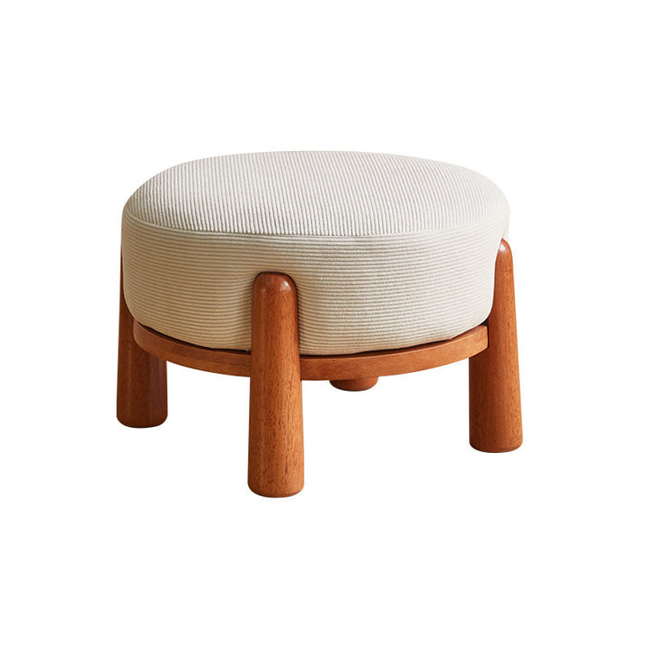 Contemporary Nordic Soft Skin-Friendly Corduroy Sherpa Fabric Solid Wood Sponge Round Pouf Low Stool Backless Armless For Entryway &amp; Hallway