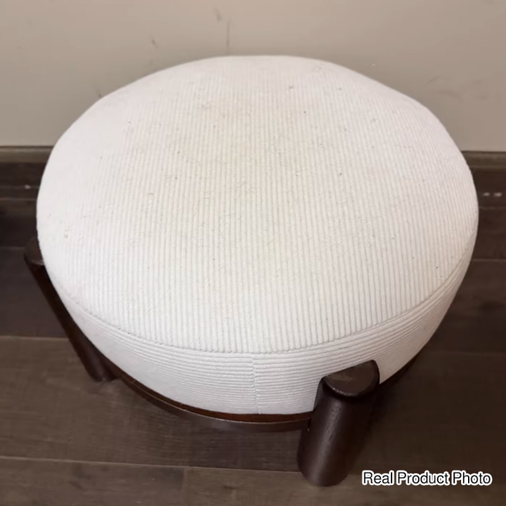 Contemporary Nordic Soft Skin-Friendly Corduroy Sherpa Fabric Solid Wood Sponge Round Pouf Low Stool Backless Armless For Entryway &amp; Hallway