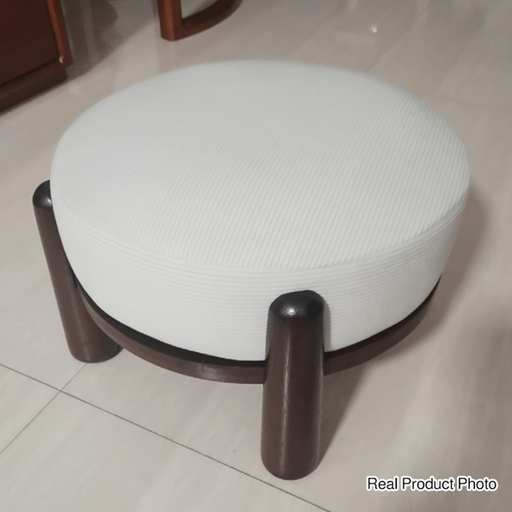 Contemporary Nordic Soft Skin-Friendly Corduroy Sherpa Fabric Solid Wood Sponge Round Pouf Low Stool Backless Armless For Entryway &amp; Hallway