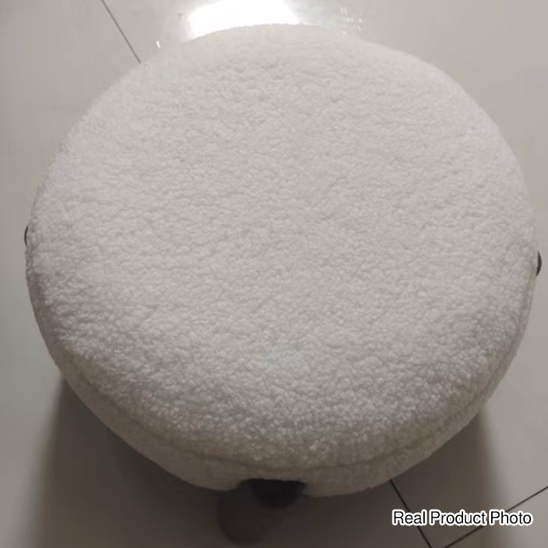 Contemporary Nordic Soft Skin-Friendly Corduroy Sherpa Fabric Solid Wood Sponge Round Pouf Low Stool Backless Armless For Entryway &amp; Hallway
