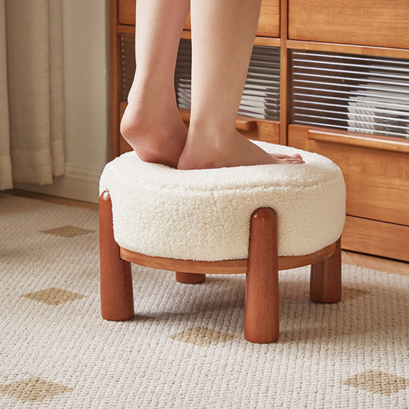 Contemporary Nordic Soft Skin-Friendly Corduroy Sherpa Fabric Solid Wood Sponge Round Pouf Low Stool Backless Armless For Entryway &amp; Hallway