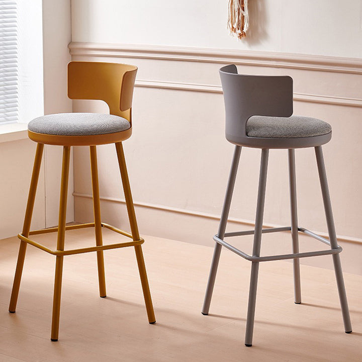 Contemporary Scandinavian PP Plastic Iron Linen Sponge Arc Lightweight Bar Stool Backrest Footrest For Dining Room