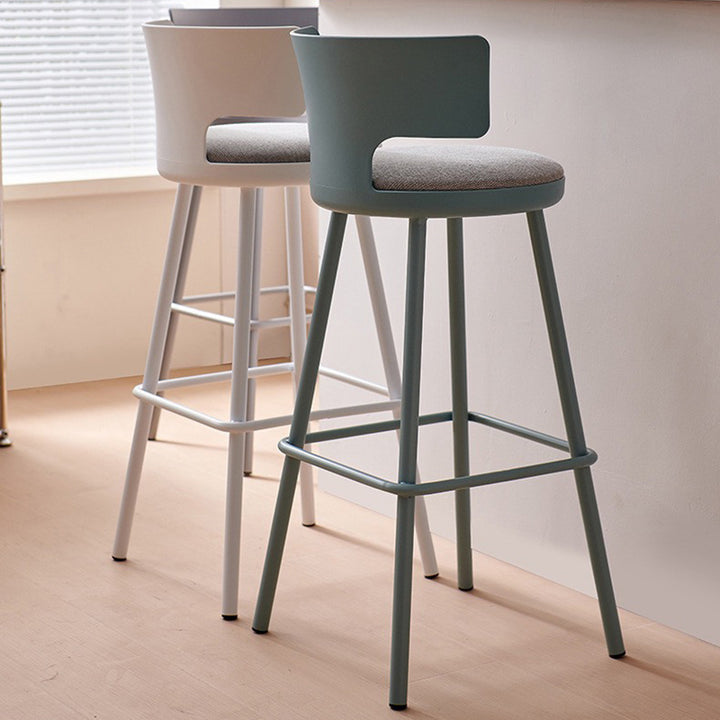 Contemporary Scandinavian PP Plastic Iron Linen Sponge Arc Lightweight Bar Stool Backrest Footrest For Dining Room