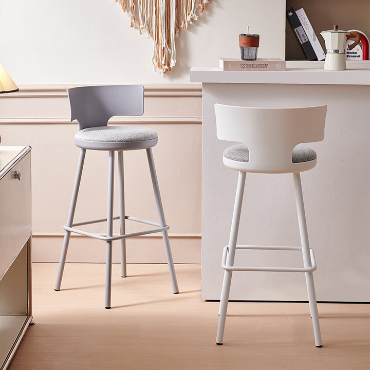 Contemporary Scandinavian PP Plastic Iron Linen Sponge Arc Lightweight Bar Stool Backrest Footrest For Dining Room