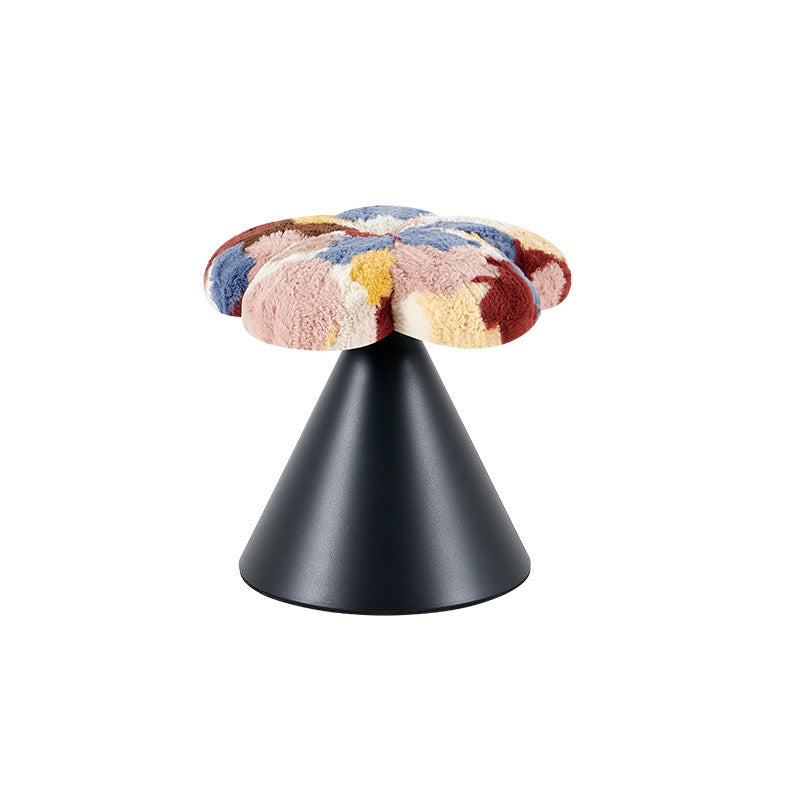 Traditional French Faux Rabbit Fur Carbon Steel Petal Tapered Rotatable Vanity Stool Backless Armless For Bedroom