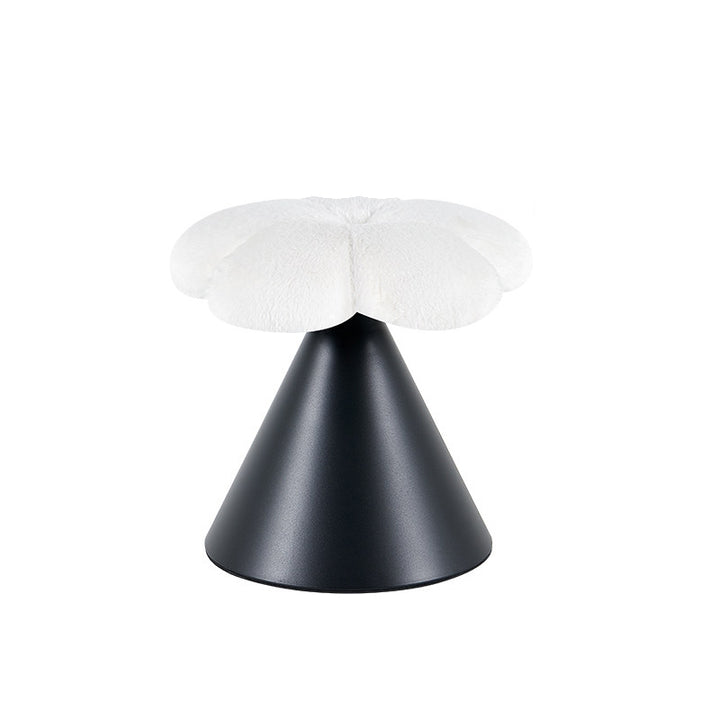 Traditional French Faux Rabbit Fur Carbon Steel Petal Tapered Rotatable Vanity Stool Backless Armless For Bedroom
